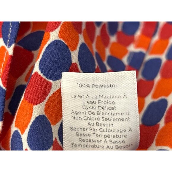 Talbots Geometric Red Blue Print Long Sleeve Button Blouse Classic Chic Top 2X - Picture 7 of 7